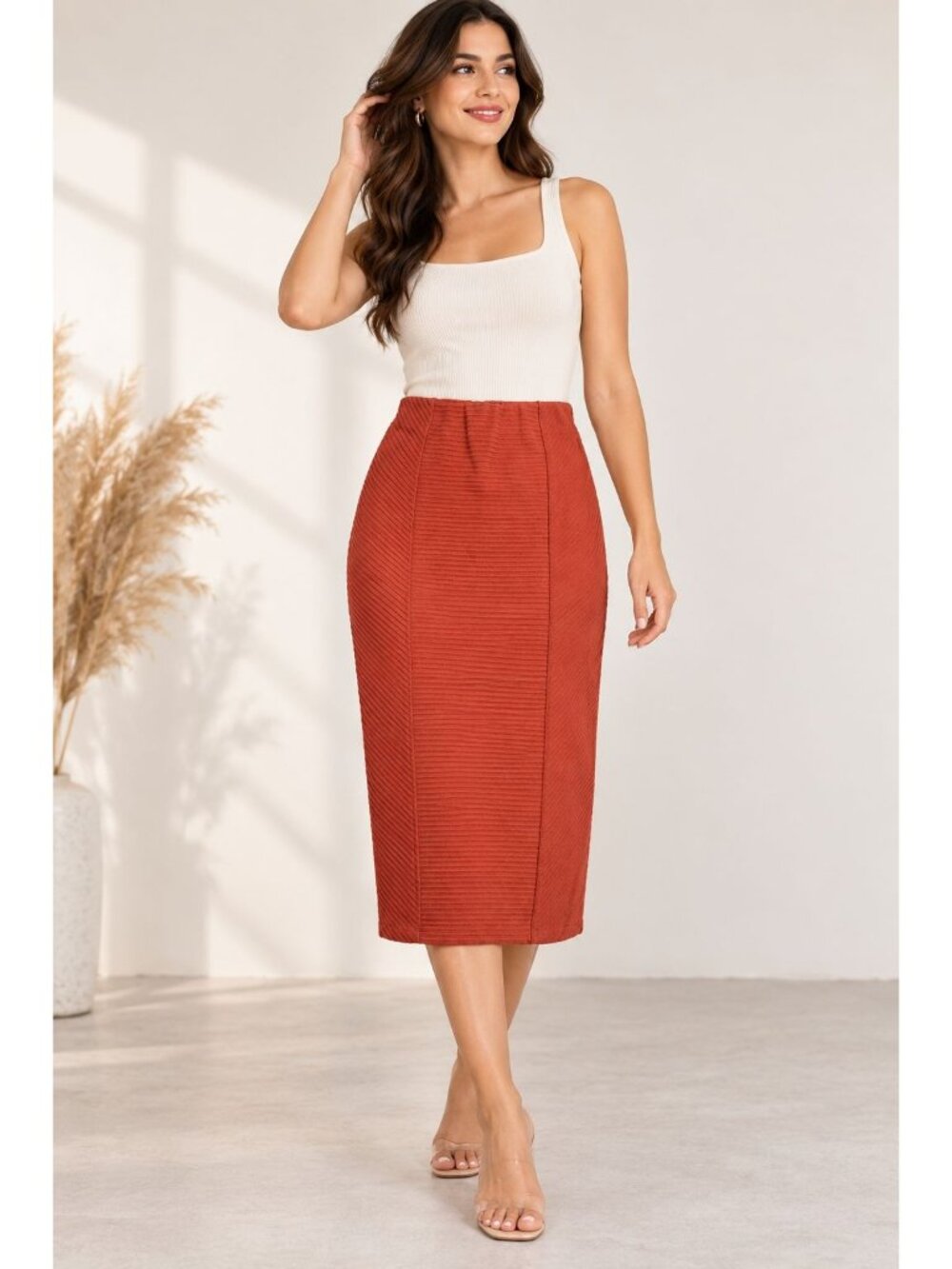 Band of the Free Size L rust orange midi skirt a striking horizontal Bohemian